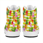 Yellow Striped Pineapple Pattern Print High Top Leather Sneakers