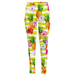 Yellow Striped Pineapple Pattern Print High-Waisted Pocket Leggings