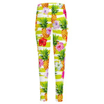 Yellow Striped Pineapple Pattern Print High-Waisted Pocket Leggings