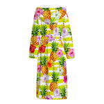Yellow Striped Pineapple Pattern Print Hooded Bathrobe