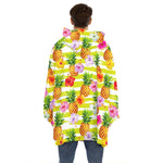 Yellow Striped Pineapple Pattern Print Hoodie Blanket