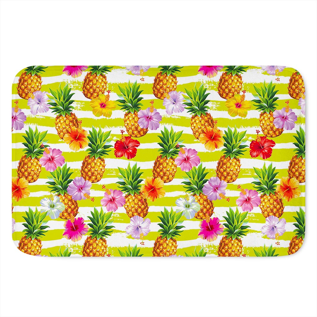 Yellow Striped Pineapple Pattern Print Indoor Door Mat
