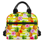 Yellow Striped Pineapple Pattern Print Insulated Lunch Bag
