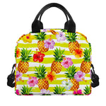 Yellow Striped Pineapple Pattern Print Insulated Lunch Bag