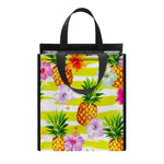 Yellow Striped Pineapple Pattern Print Insulated Lunch Tote