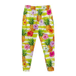 Yellow Striped Pineapple Pattern Print Jogger Pants