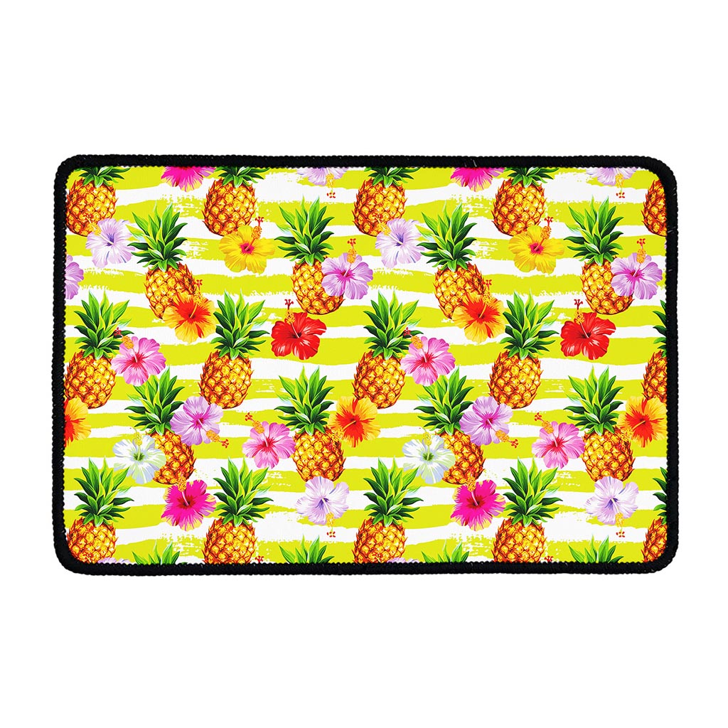 Yellow Striped Pineapple Pattern Print Kitchen Mat
