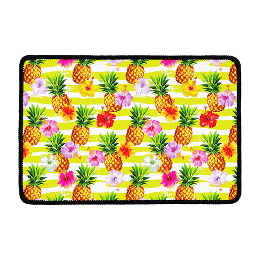 Yellow Striped Pineapple Pattern Print Kitchen Mat