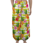 Yellow Striped Pineapple Pattern Print Lantern Pants