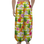 Yellow Striped Pineapple Pattern Print Lantern Pants
