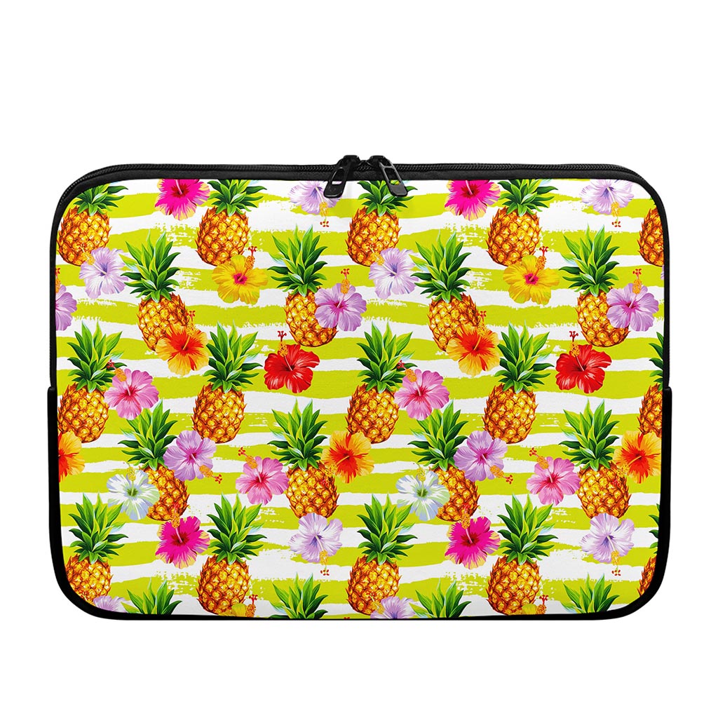 Yellow Striped Pineapple Pattern Print Laptop Sleeve