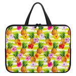 Yellow Striped Pineapple Pattern Print Laptop Sleeve With Handle