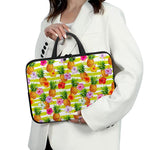 Yellow Striped Pineapple Pattern Print Laptop Sleeve With Handle