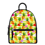 Yellow Striped Pineapple Pattern Print Leather Backpack