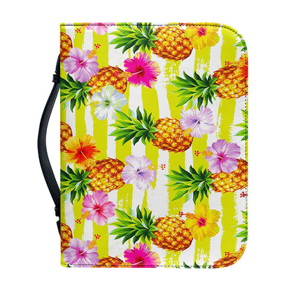 Yellow Striped Pineapple Pattern Print Leather Bible Cover