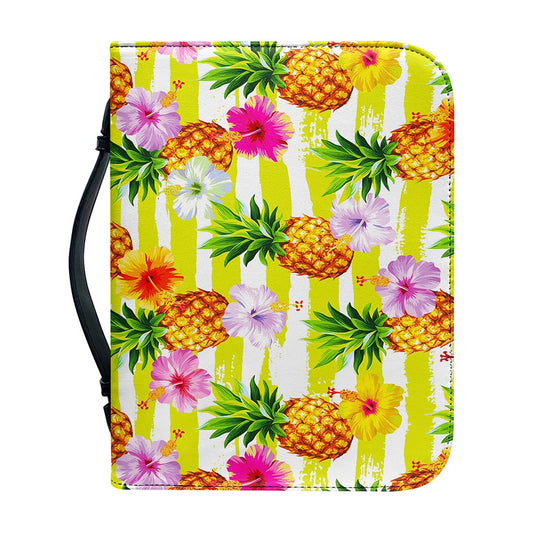 Yellow Striped Pineapple Pattern Print Leather Bible Cover