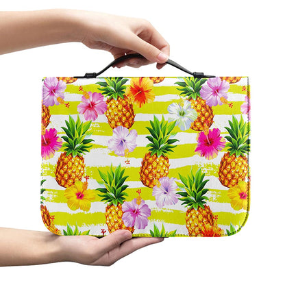 Yellow Striped Pineapple Pattern Print Leather Bible Cover