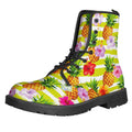 Yellow Striped Pineapple Pattern Print Lace-Up Boots