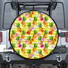 Yellow Striped Pineapple Pattern Print Leather Spare Tire Cover