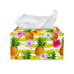 Yellow Striped Pineapple Pattern Print Leather Tissue Box Cover
