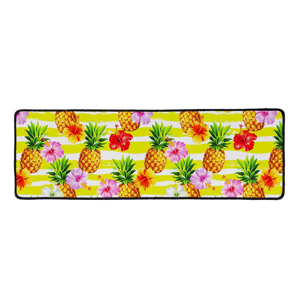 Yellow Striped Pineapple Pattern Print Long Kitchen Mat
