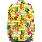 Yellow Striped Pineapple Pattern Print Long Sleeve Baseball Jersey