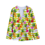 Yellow Striped Pineapple Pattern Print Long Sleeve Short Coat