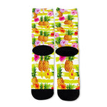 Yellow Striped Pineapple Pattern Print Long Socks