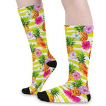 Yellow Striped Pineapple Pattern Print Long Socks