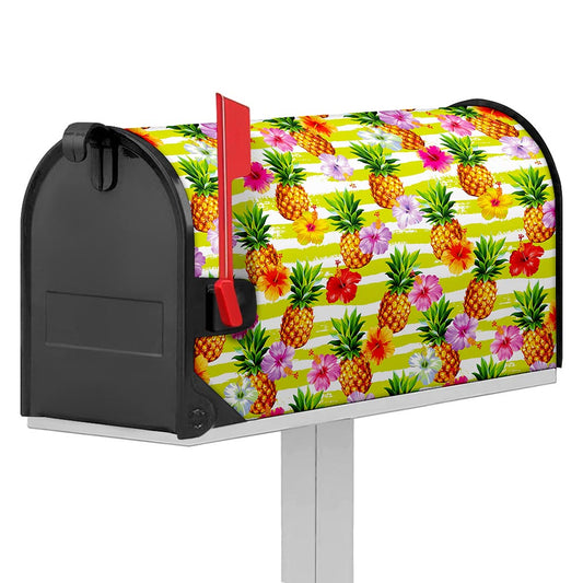 Yellow Striped Pineapple Pattern Print Mailbox Cover
