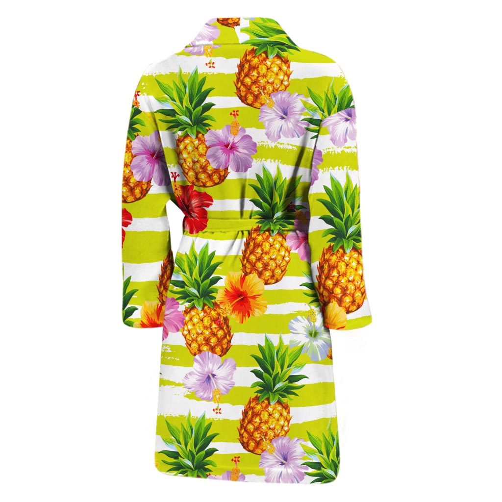 Yellow Striped Pineapple Pattern Print Men's Bathrobe