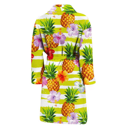 Yellow Striped Pineapple Pattern Print Men's Bathrobe