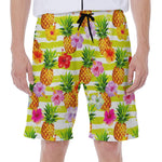 Yellow Striped Pineapple Pattern Print Men's Beach Shorts