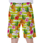 Yellow Striped Pineapple Pattern Print Men's Beach Shorts