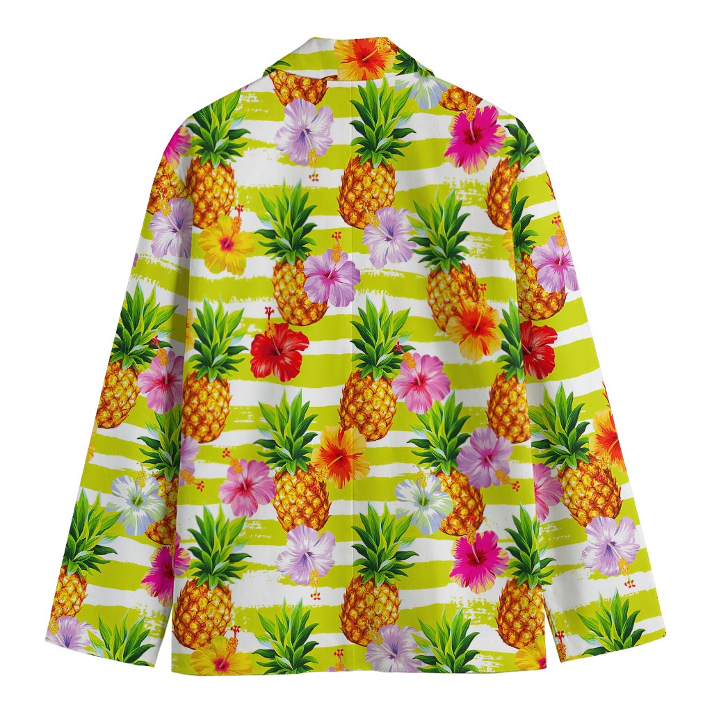 Yellow Striped Pineapple Pattern Print Men's Blazer