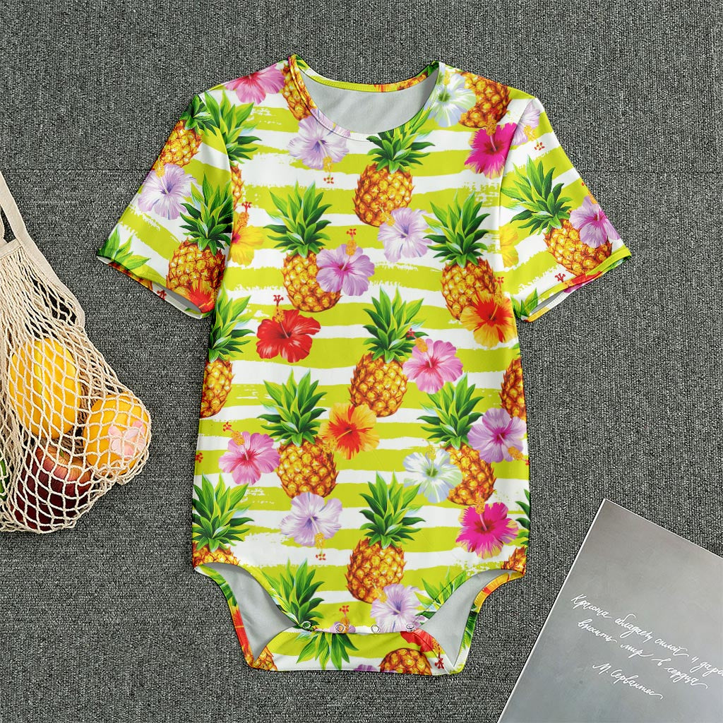 Yellow Striped Pineapple Pattern Print Men's Bodysuit