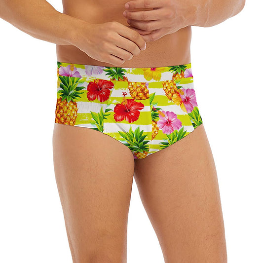 Yellow Striped Pineapple Pattern Print Men's Briefs