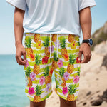 Yellow Striped Pineapple Pattern Print Men's Cargo Shorts