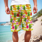 Yellow Striped Pineapple Pattern Print Men's Cargo Shorts