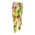 Yellow Striped Pineapple Pattern Print Men's Compression Pants