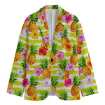 Yellow Striped Pineapple Pattern Print Men's Cotton Blazer