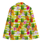 Yellow Striped Pineapple Pattern Print Men's Cotton Blazer