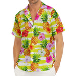 Yellow Striped Pineapple Pattern Print Men's Deep V-Neck Shirt