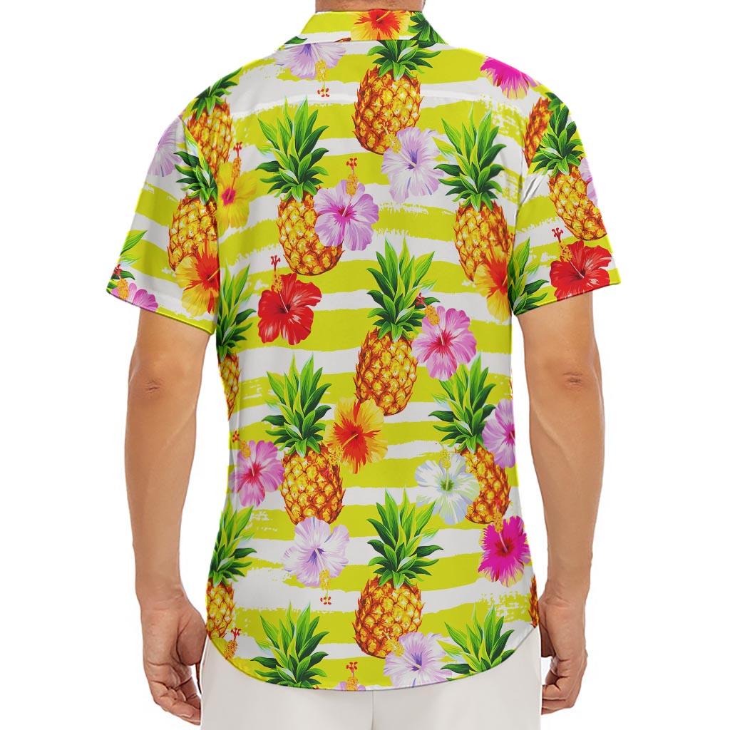 Yellow Striped Pineapple Pattern Print Men's Deep V-Neck Shirt