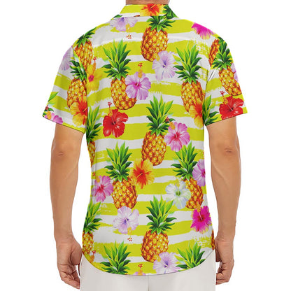 Yellow Striped Pineapple Pattern Print Men's Deep V-Neck Shirt