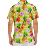 Yellow Striped Pineapple Pattern Print Men's Deep V-Neck Shirt
