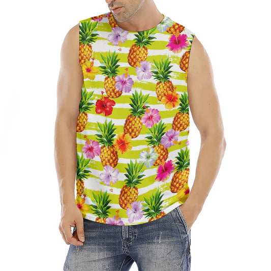 Yellow Striped Pineapple Pattern Print Men's Fitness Tank Top