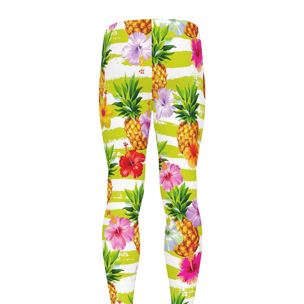 Yellow Striped Pineapple Pattern Print Men's leggings