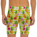 Yellow Striped Pineapple Pattern Print Men's Long Boxer Briefs