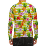 Yellow Striped Pineapple Pattern Print Men's Long Sleeve Rash Guard